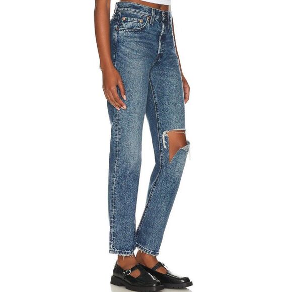 Levi's Denim - Levi's Premium 501 Original Dark Wash Blue Ripped Distressed Size 27x30 Revolve